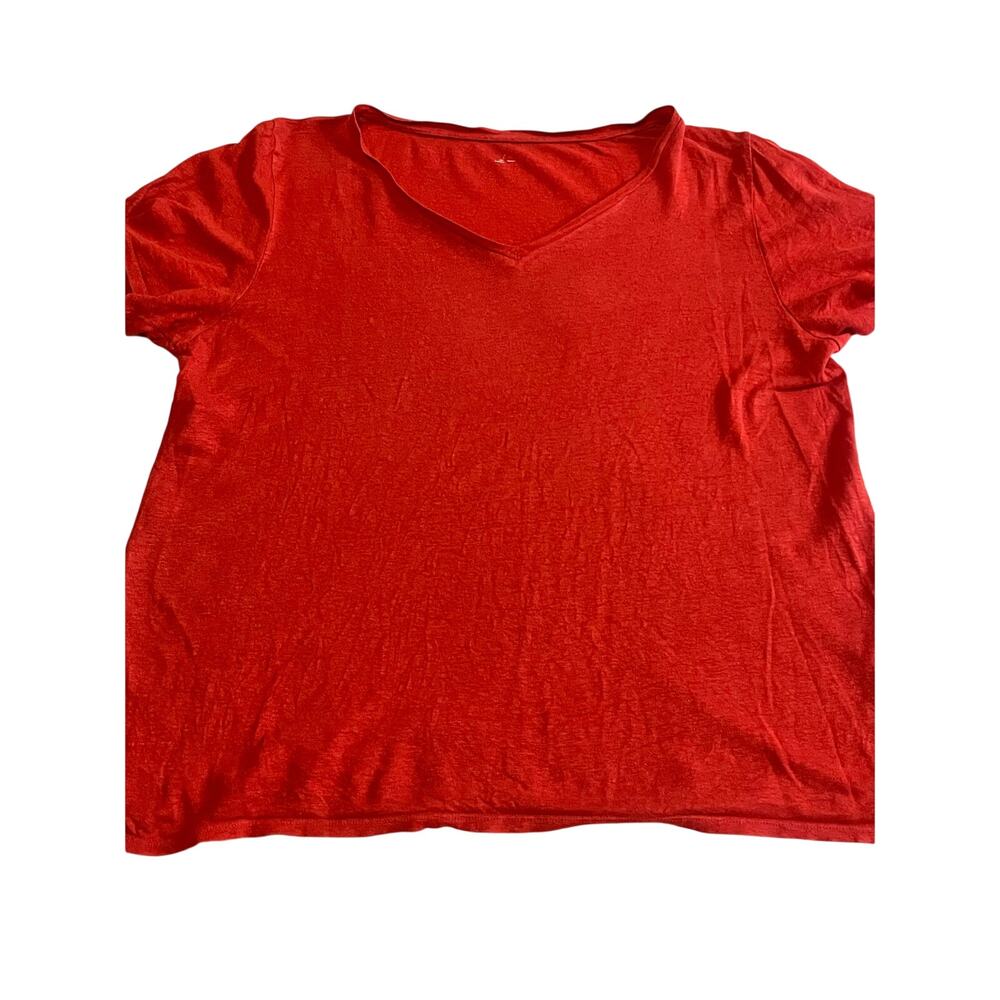 Eileen Fisher Red Organic Linen V-Neck Top Shirt Plus 1X XL Short Sleeve Boxy